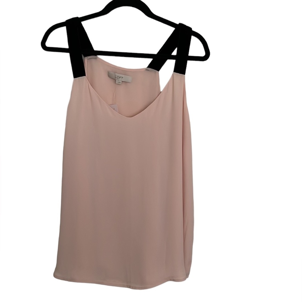 NWT Loft Pink Black Velvet Straps Flowy Sleeveless Top